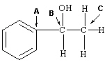 Which labeled carbon atom(s)  in the following molecule represent(s)  a chiral center?   A)  A only B)  B only C)  C only D)  B and C E)  All of these