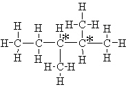 The following molecule is optically active . Which choice shown below has the chiral center ( s )  correctly labeled with an asterisk, (*) ? A)    B)    C)    D)    E)   