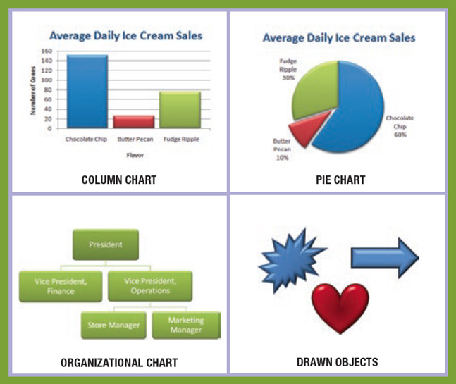 The images in the accompanying figure are all examples of presentation graphics.    