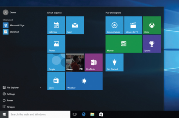 In the accompanying figure of Windows 10, Box A represents a(n)  _____.   A) screen tab B) app pane C) keyboard link D) live tile
