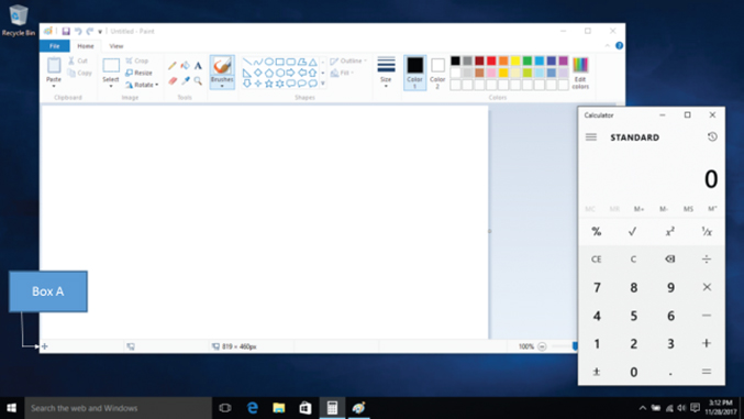 In the accompanying figure of Windows 10, Box A points to the _____.   A) status bar B) title bar C) footer bar D) label bar