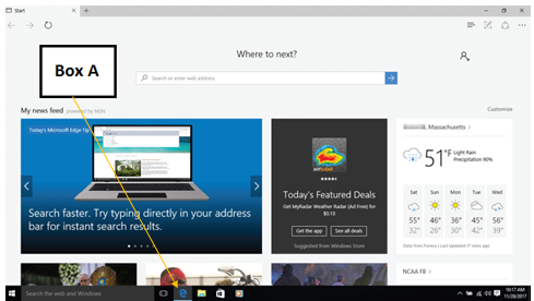 In the accompanying figure, Box A points to the _____. ​ ​   A) Edge button B) Excel button C) External drive button D) Home page Edit Button
