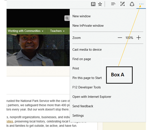 In the accompanying figure of Microsoft Edge , Box A points to the _____. ​ ​   A) More button B) Reading list button C) Bookmark button D) Favorites button