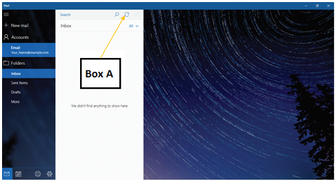 In the accompanying figure of Mail, Box A points to the _____. ​ ​   A) Sync this view button B) Refresh button C) Recycle button D) Change template button