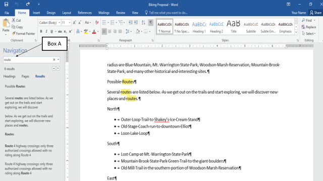 In the accompanying figure of a Microsoft Word 2016 document, Box A points to the _____ box. ​ ​   A) Compare document B) Search document C) Merge document D) Format document