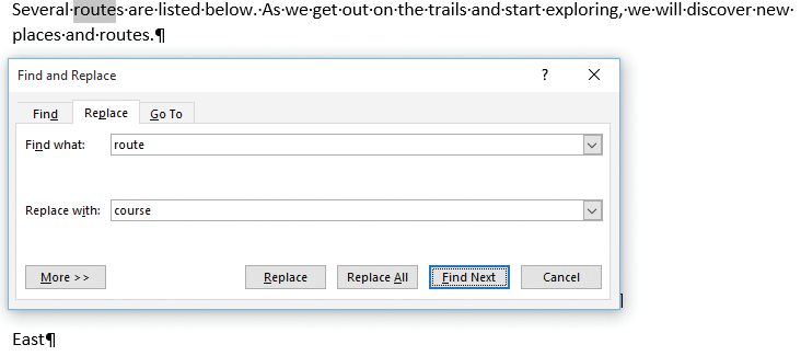 The accompanying figure of a Microsoft Word 2016 document shows the Find and Replace dialog box. Which of the following boxes points to the replacement text? ​ ​   A) Box A B) Box B C) Box C D) Box D