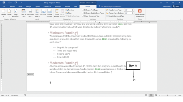 In the accompanying figure of a Microsoft Word 2016 document, Box A points to a right-aligned page number in the footer area of the document. The gray background of the page number indicates that _____. ​ ​   A) it is a repeated page number field B) this part will not be printed since it overlaps the text on the next page C) this page number field accepts numbers written only in decimal notation D) it is a field and not simply a number that you typed
