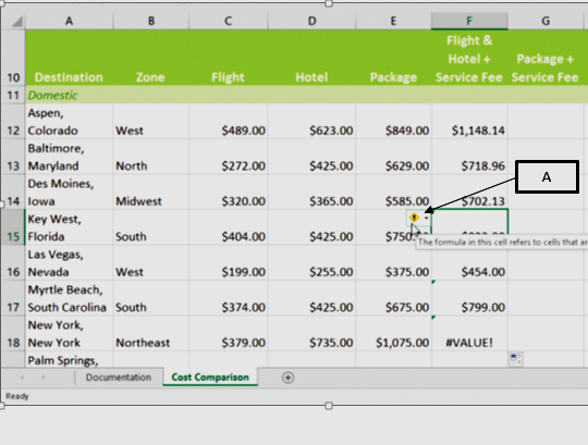 In the accompanying image of Microsoft Excel 2016, box A points to the _____.   A) Conditional Formatting button B) Logical button C) Error Checking button D) Format button