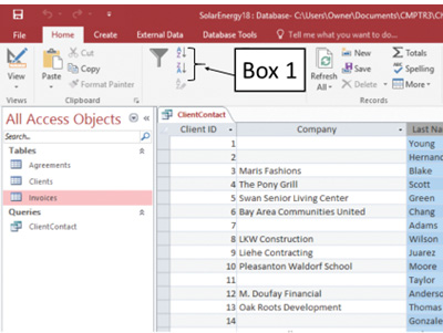In the accompanying figure of a Microsoft Access 2016 document, which of the following is Box 1 pointing to? ​ ​   A) Change Case buttons B) Filter buttons C) Sort buttons D) Font Size buttons