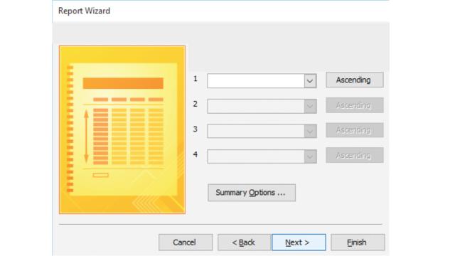 ​ The dialog box shown in the accompanying figureof the Report Wizard of Microsoft Access 2016 lets you _____ .   A) choose the grouping levels for the detail records B) choose the sort order for the detail records C) select a layout for the report D) select a page orientation for the report