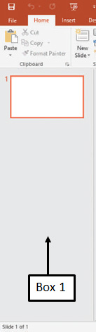 Box 1 in the accompanying figure of a Microsoft PowerPoint 2016 presentation is pointing to the _____. ​   A) Slides pane B) Notes panel C) Title slide D) Text panel