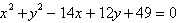 Find the center and radius of the graph of the circle. The equation of the circle is written in general form.   A) center:   ; radius:   B) center:   ; radius: 6 C) center:   ; radius: 6 D) center:   ; radius: 6 E) center:   ; radius:  