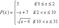 For the piecewise-defined function below, find     A)    B) 8 C) 3 D) v E)   