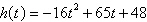 The height in feet of a projectile with an initial velocity of 65 feet per second and an initial height of 48 feet is a function of time t , in seconds, given by   . Find the time t when the projectile has a height of 0 feet. Round to nearest tenth of a second. A) 5.5 s B) 5.1 s C) 3.8 s D) 4.7 s E) 6.4 s
