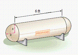 A propane tank has the shape of a circular cylinder with a hemisphere at each end. The cylinder is 6 feet long and the volume of the tank is   cubic feet. Find, to the nearest thousandth of a foot, the length of the radius x.   A)    ft B)    ft C)    ft D) 1.041 ft E)    ft