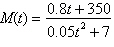 The rational function   models the number of milligrams of medication in the bloodstream of a patient t hours after 350 milligrams of the medication have been injected into the patient s bloodstream. What will M approach as   ? A) 12 mg B) 16 mg C) 8 mg D) 50 mg E) 0 mg