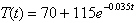 A cup of coffee is heated to   F and placed in a room that maintains a temperature of   F. The temperature of the coffee after t minutes is given by   . Use a graphing utility to determine when, to the nearest tenth of a minute, the temperature of the coffee will reach   F. A) 26.8 min B) 2.9 min C)    min D) 13.6 min E) 42.3 min