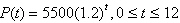 The population P of a city grows exponentially according to the function   where t is measured in years. When, to the nearest year, will the population reach 15,000? A) in 5.5 years B) in 8 years C) in 3 years D) in 12 years E) in 10 years