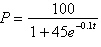 An industrial psychologist has determined that the average percent score for an employee on a test of the employee s knowledge of the company s product is given by   where t is the number of weeks on the job and P is the percent score. Estimate (to the nearest week) the expected number of weeks of employment that are necessary for an employee to earn a 95% score on the test. A) 35 weeks B) 21 weeks C) 55 weeks D) 6 weeks E) 68 weeks