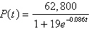 Determine the carrying capacity for the logistic growth model below.   A) 3305.3 B) 0.086 C) 62,800 D) -0.086 E) 19