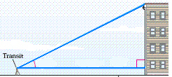 Height of a Building. A surveyor determines that the angle of elevation from a transit to the top of a building is 26.4 . The transit is positioned 4.8 feet above ground level and 126 feet from the building. Find the height of the building to the nearest tenth of a foot.   A) 67.3 ft B) 117.7 ft C) 62.5 ft D) 57.7 ft E) 60.8 ft