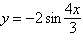 State the amplitude and period of the function defined by the equation.   A) amplitude = 1.5 p , period = -2 B) amplitude = 2, period = 0.375 p C) amplitude = 2, period = 1.5 p D) amplitude = -2, period = 0.75 p E) amplitude = 2 p , period = 1.5