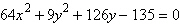 Find the center, vertices, and foci of the ellipse given by the equation.   A) center:   , vertices:   , foci:   B) center:   , vertices:   , foci:   C) center:   , vertices:   , foci:   D) center:   , vertices:   , foci:   E) center:   , vertices:   , foci:  