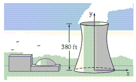 A vertical cross section of a cooling tower is a portion of a hyperbola, as shown in the diagram below. The standard form of the equation of the hyperbolic cross section is   where x and y are measured in feet. The horizontal cross sections of the tower are circles.   Find the radius of the top of the tower. Round to the nearest foot. A) 90 feet B) 88 feet C) 93 feet D) 87 feet E) 85 feet