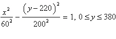 A vertical cross section of a cooling tower is a portion of a hyperbola, as shown in the diagram below. The standard form of the equation of the hyperbolic cross section is   where x and y are measured in feet. The horizontal cross sections of the tower are circles.   What is the smallest radius of a horizontal cross section? Round to the nearest foot. A) 52 feet B) 50 feet C) 72 feet D) 54 feet E) 60 feet