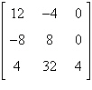 Find the determinant of   . A) -512 B) -448 C) 0 D) 256 E) 192