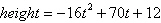 <strong>The height, in feet, of a ball t seconds after it is thrown upward is given by . Find the height of the ball 4 seconds after it has been released.</strong> A)18 feet B)36 feet C)228 feet D)12 feet E)174 feet