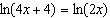 Solve the logarithmic equation   for   . A)  5 B)  -5 C)  5.0 D)  No solution E)  0