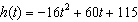 A ball is thrown straight upward from a bridge and then falls all the way to the ground (past the bridge) . The ball s height h (in feet)  above the ground t seconds after the ball is thrown is given by   . What is the average rate of change of the height of the ball between   seconds and   seconds? A)  0.3 ft/sec B)  42.40 ft/sec C)  115 ft/sec D)  136.44 ft/sec E)  213.09 ft/sec