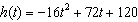 A ball is thrown straight upward from a bridge and then falls all the way to the ground (past the bridge) . The ball s height h (in feet)  above the ground t seconds after the ball is thrown is given by   . When does the ball hit the ground? A)  The ball never hits the ground. B)  After 5.79 seconds C)  After 1.29 seconds D)  After 3 seconds E)  After 0 seconds