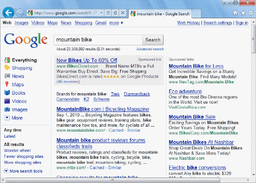   As shown in the accompanying figure, a list of ____ includes links to the Web pages and often short excerpts from each Web page containing the keywords used for the search query. A)  spiders B)  hits C)  parts D)  RSS
