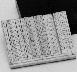   The device shown in the figure above, used to perform multiplication and division, was called ____. A) an abacus B) an algorithm C) Napier's Bones D) a mechanical calculator
