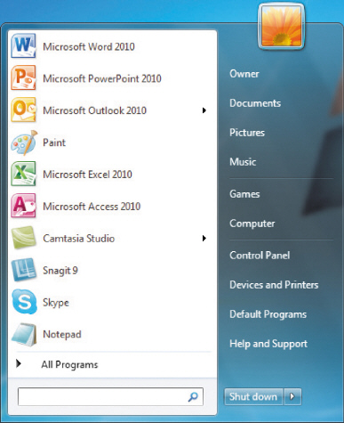   The accompanying figure shows the ____. A)  Start menu B)  Control panel C)  Task Manager D)  Taskbar