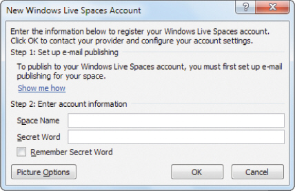   The accompanying figure shows an example of a dialog box you will get when registering for a(n)  ____. A)  e-mail address B)  blog account C)  Web site D)  SkyDrive account