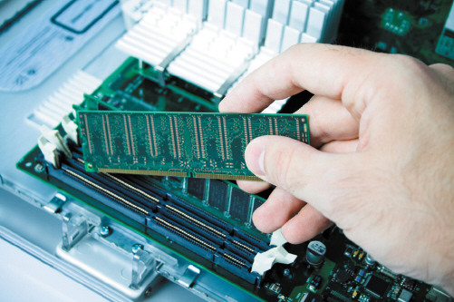   The accompanying figure shows an example of ____. A)  ROM chips B)  a laser toner cartridge C)  RAM chips D)  disk sectors