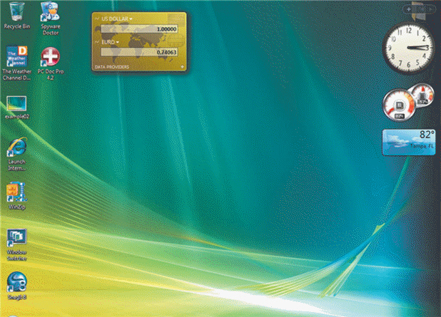 <strong>FIGURE 9-2 The right side of the desktop shown in Figure 9-2 above contains ____.</strong> A) program and document icons B) the Quick Launch toolbar C) the taskbar D) the Windows Sidebar and gadgets
