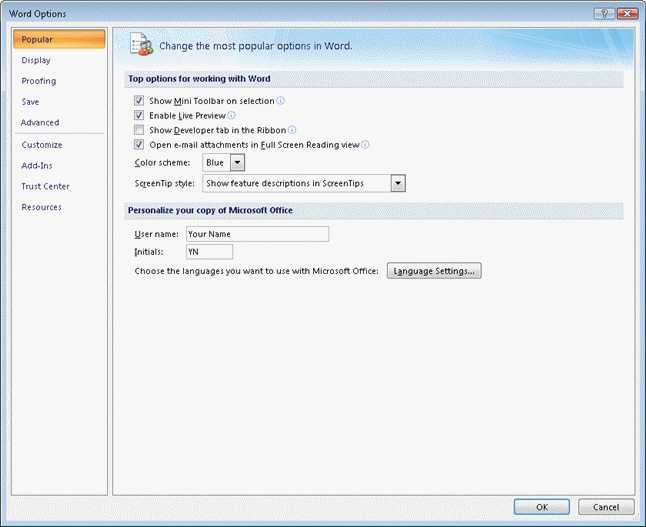 FIGURE 14-1   Which commands open the dialog box in Figure 14-1 above? A)  Track Changes button arrow, Change User Name B)  Track Changes button arrow, Change Tracking Options C)  Show Markup button arrow, Reviewers D)  Insert Comment button