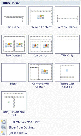 FIGURE 20-2   Which button displays the options shown in Figure 20-2 above? A)  Paste B)  Themes C)  Background Styles D)  New Slide