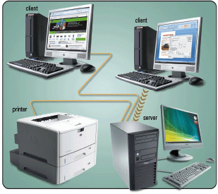   Figure 1-5 On a network, the major difference between the server (like the one in Figure 1-5)  and client computers is that the server ordinarily has _____. A)  less power, less storage space, and decreased communication capabilities B)  less power, less storage space, but expanded communication capabilities C)  more power, more storage space, but decreased communication capabilities D)  more power, more storage space, and expanded communication capabilities