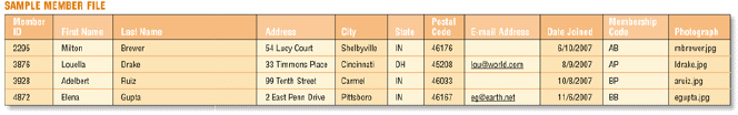   Figure 10-2 In the database pictured in Figure 10-2, a(n) ____________________ uniquely identifies each field.