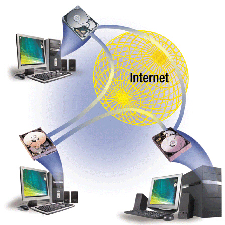   Figure 9-3 When users log off a P2P network like the one in Figure 9-3, other users still can access their hard disks.