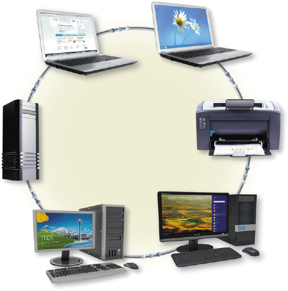   Data transmitted on a ring network like the one shown in the accompanying figure travels from device to device around the entire ring, in both directions.
