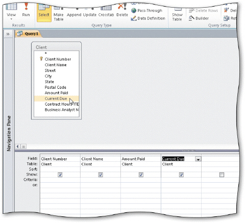   In the accompanying figure, the Client table was added to the query by selecting the table and clicking the Add button in the ____ dialog box. A) Add Table B) Show Table C) Select Table D) Field List