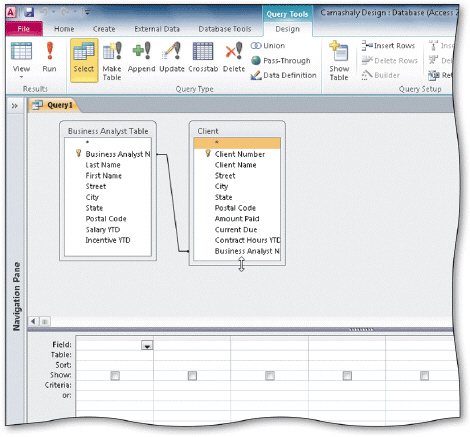     The accompanying figure shows a join of the Business Analyst and Client tables.____________________ joins are used to show all the records in one table as well as the common records; that is, the records that share the same value in the join field.