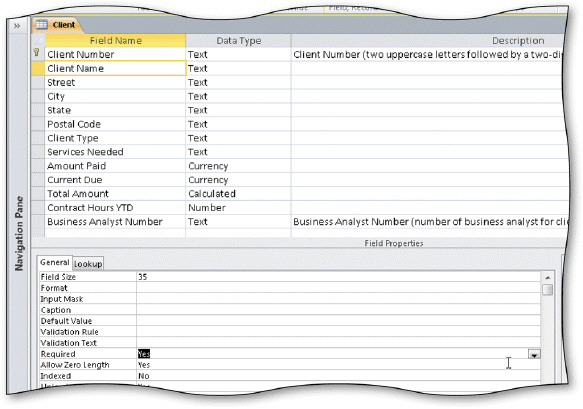 Camashaly Design has decided to add some additional validation rules to the Client table shown in Design view in the accompanying figure.They have asked you to create these validation rules.      Camashaly would like to make sure that if an employee enters the letters nc in the State field that it displays in the database as NC.What property do you need to change and what would you enter in the property box?