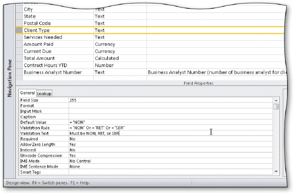 Camashaly has just realized that they need to make some additional changes to the Client table shown in Design view in the accompanying figure.They have asked you to make these changes.      Camashaly would like to move the Client Type field in the Client table.The field should appear before the Business Analyst Number field.What do you need to do to move the field?